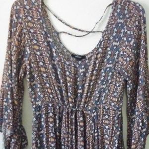 Forever 21 Western Dress Brown Floral Size LG Hippie Boho Midi Above Knee Casual